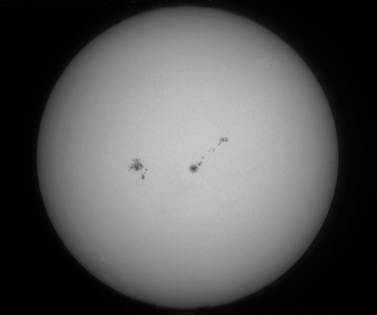 Sun 4-Sept 2017 / Coronado PST (by removing blocking filter &amp; ERF) + Omega 394NB + Meade blue CCD filter + ASI120MM (exposure 8ms)+ Stacked 25% of 500 frames in AS!2 + processed in IRIS &amp; FSViewer.