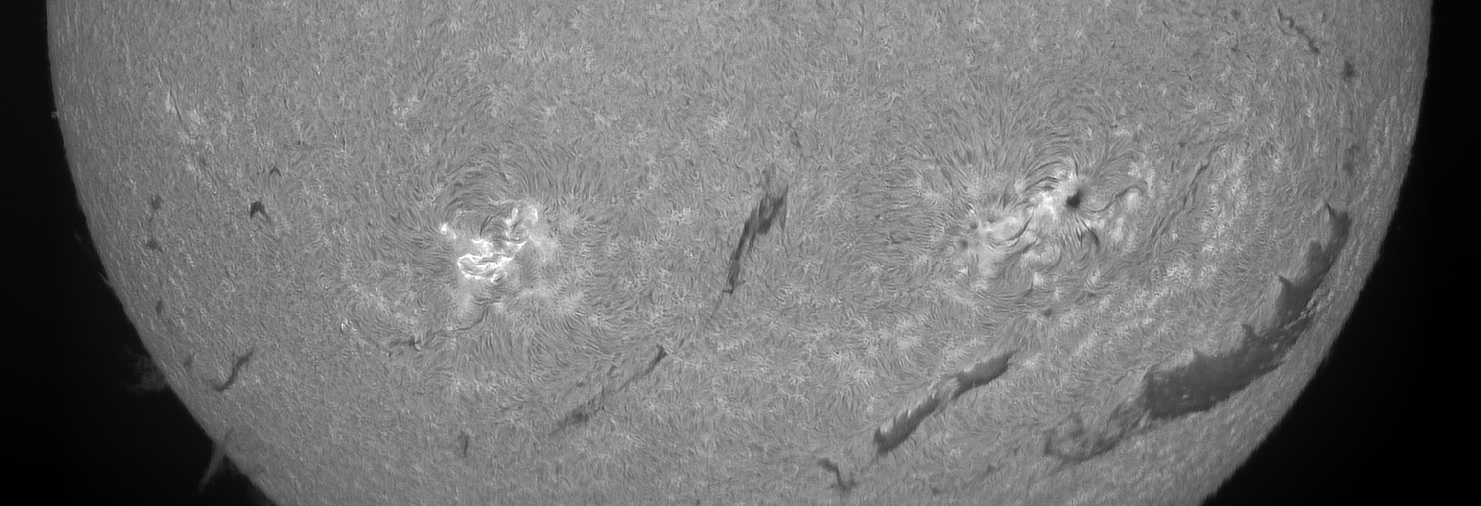 H-alpha SHG, closeup of AR 3056 and 3055. Video data taken 07:20 to 07:29 UTC.