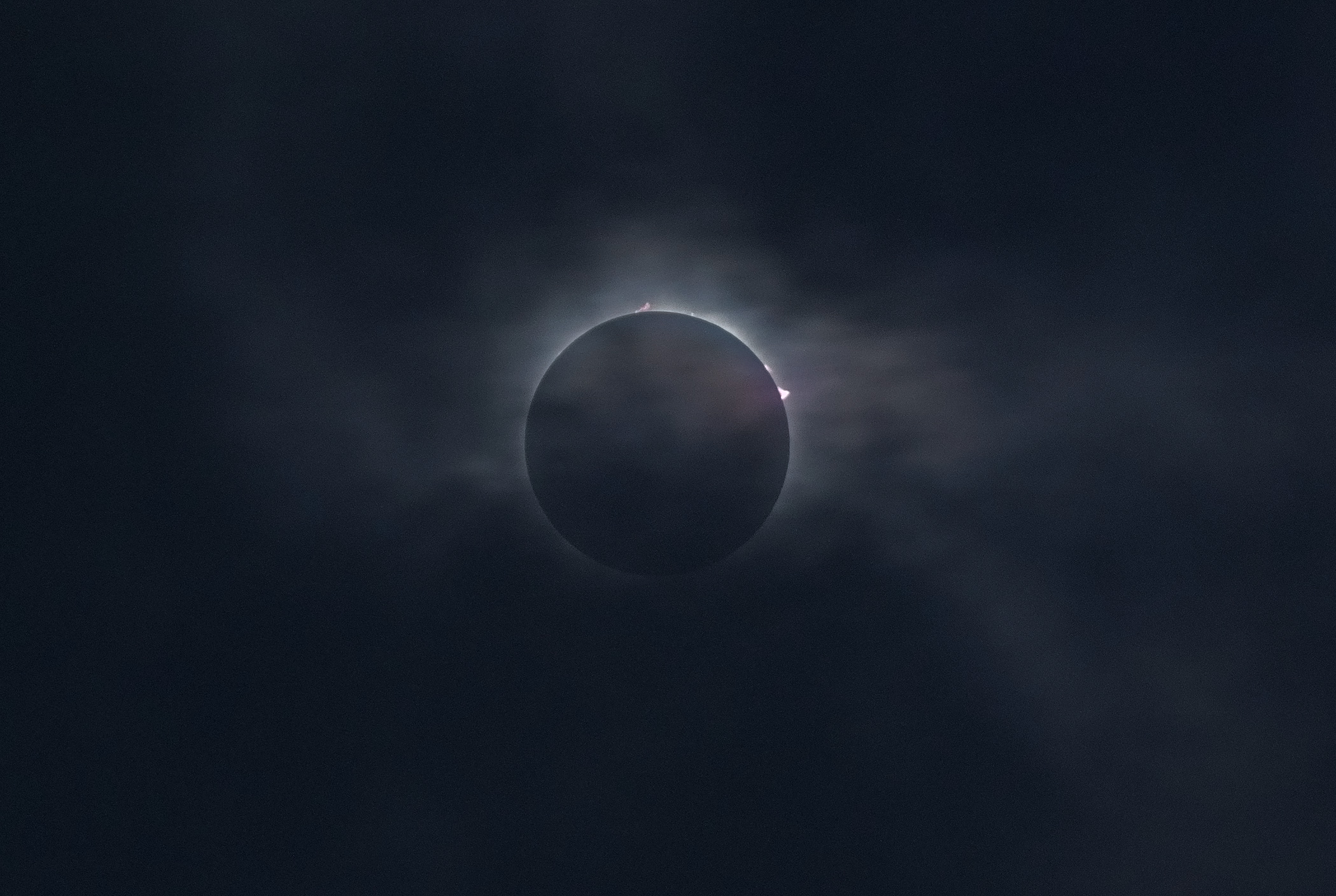 Totality from Leakey, Texas. ISO 400, exposure 1/5 sec. Single RAW file processed slightly in Photoshop (cropping, brightness, contrast).